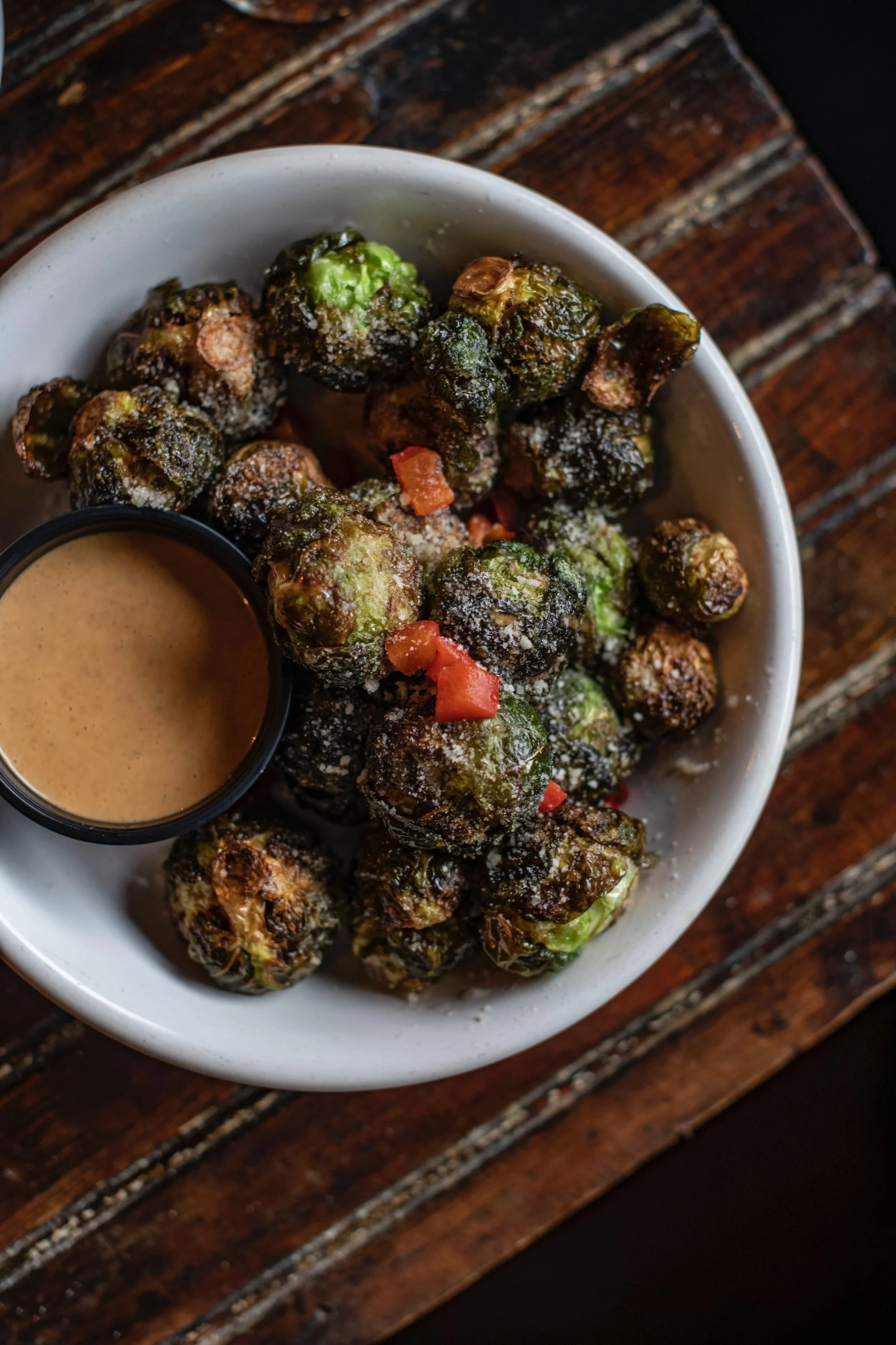 Flash-fried brussels sprouts with dipping sauce